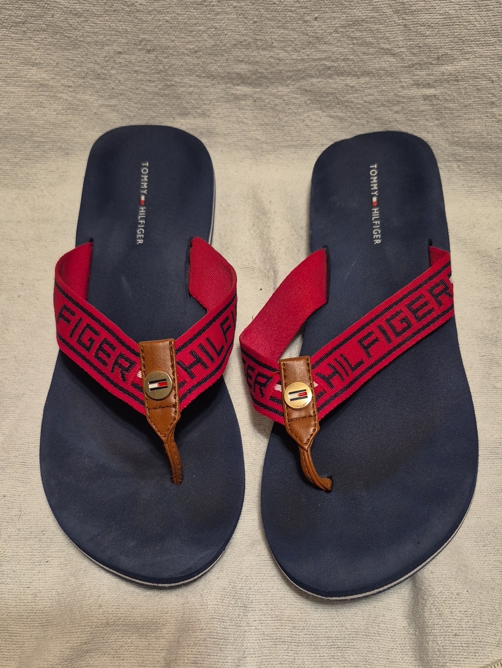 Tommy Hilfiger Navy Footbed with Red Logo Strap Flip Flops